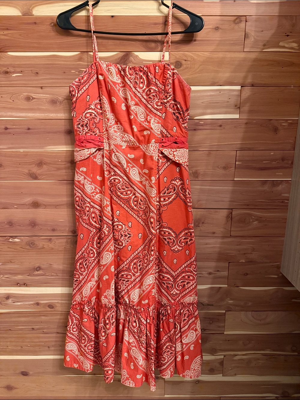 HOLDING HORSES Red Paisley Midi Sundress with Spaghetti Straps